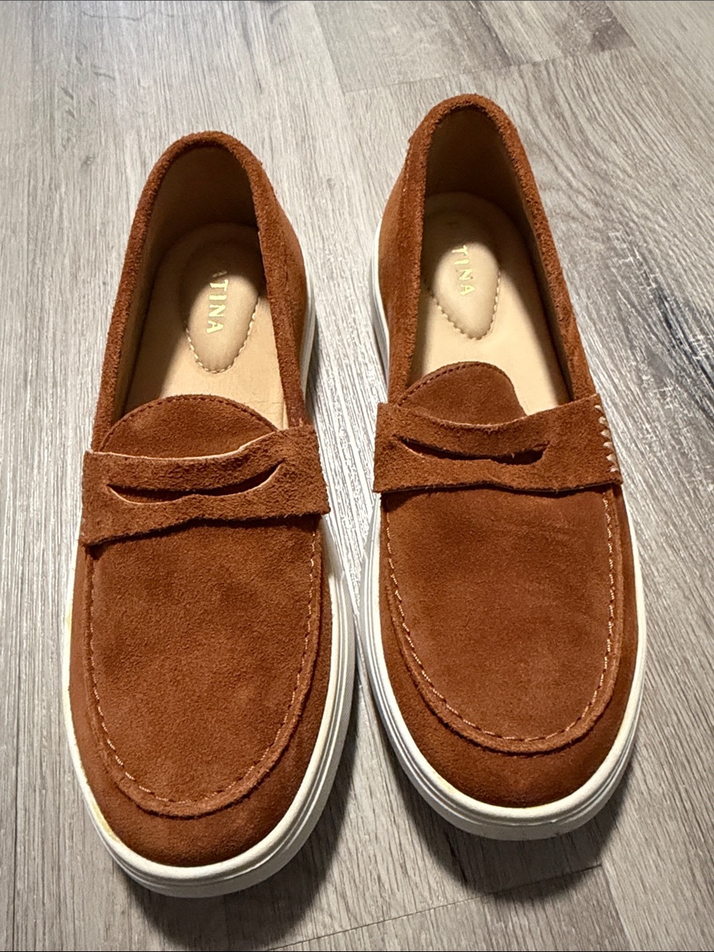 Women’s Suede Penny Loafers in Rust Brown - Portland leather